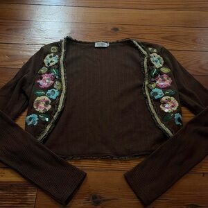 Romy Brown Cardigan with Floral Embroidery